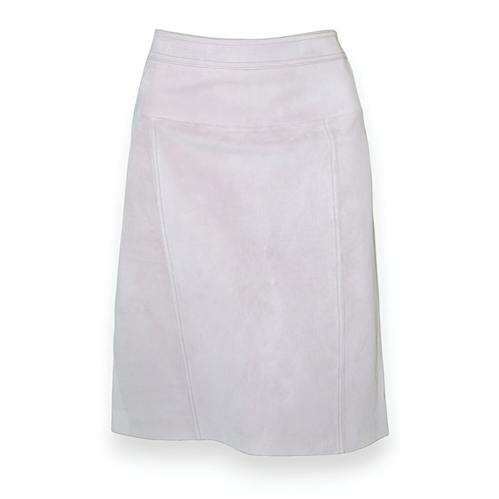 Naf Naf Neutral Champagne Blush Pink Pencil A-Line Suede Leather Skirt 40 M 8